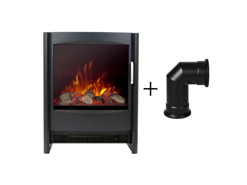Sureflame Keston Electric Stove in Black with Angled Stove Pipe