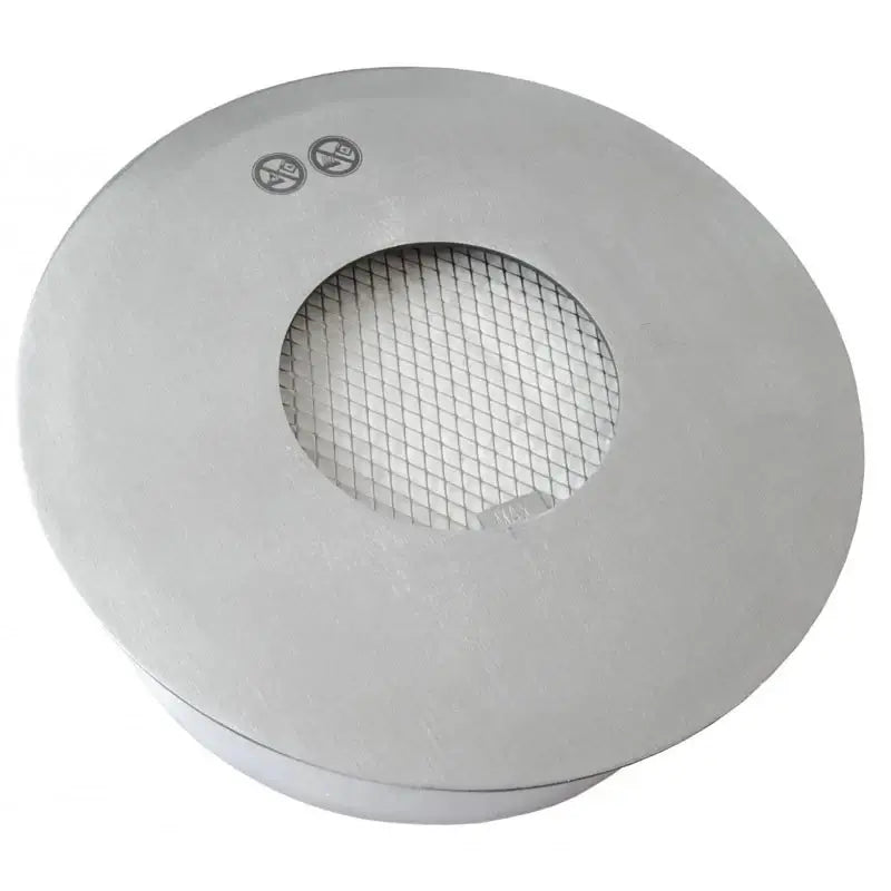 Round stainless steel bioethanol burner lid with mesh safety grid for secure fuel use.