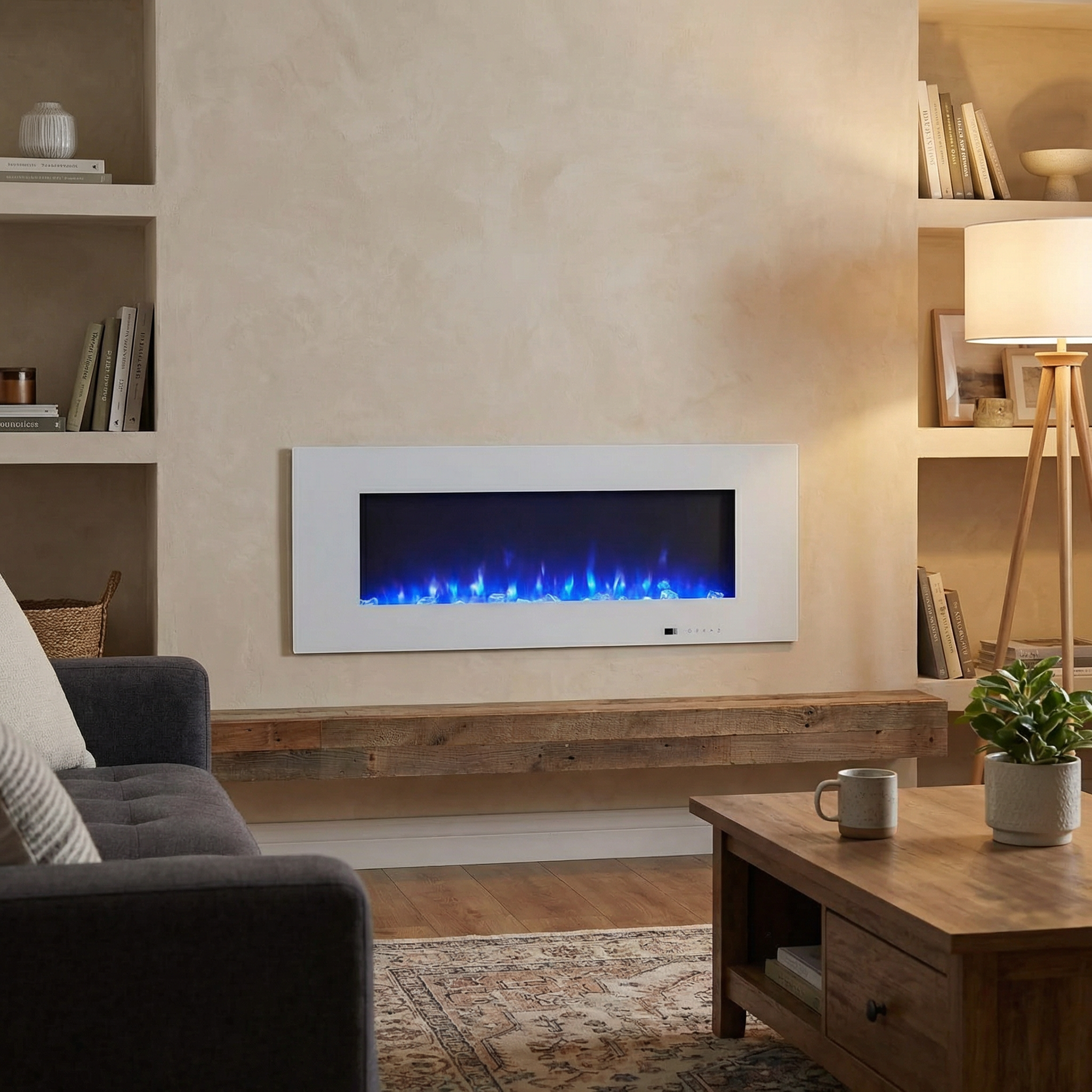 Azurite 127 cm - White Wall-mounted Electric Fireplace