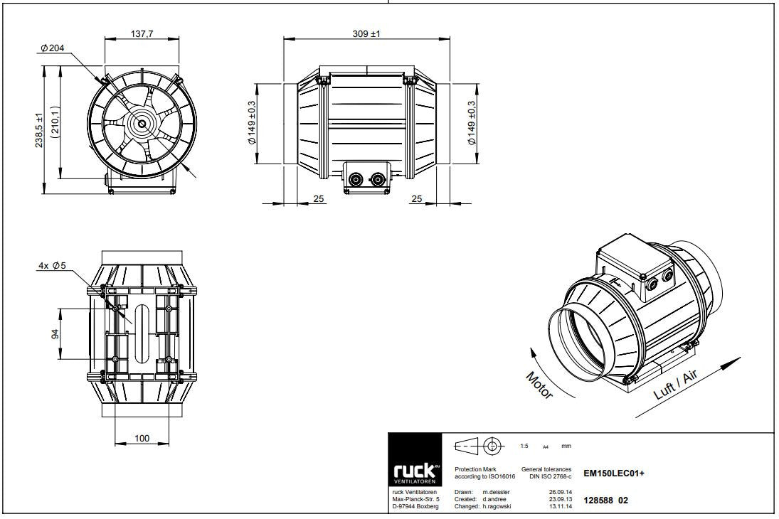 INLINE TUBE FAN RUCK EM 150L EC 01