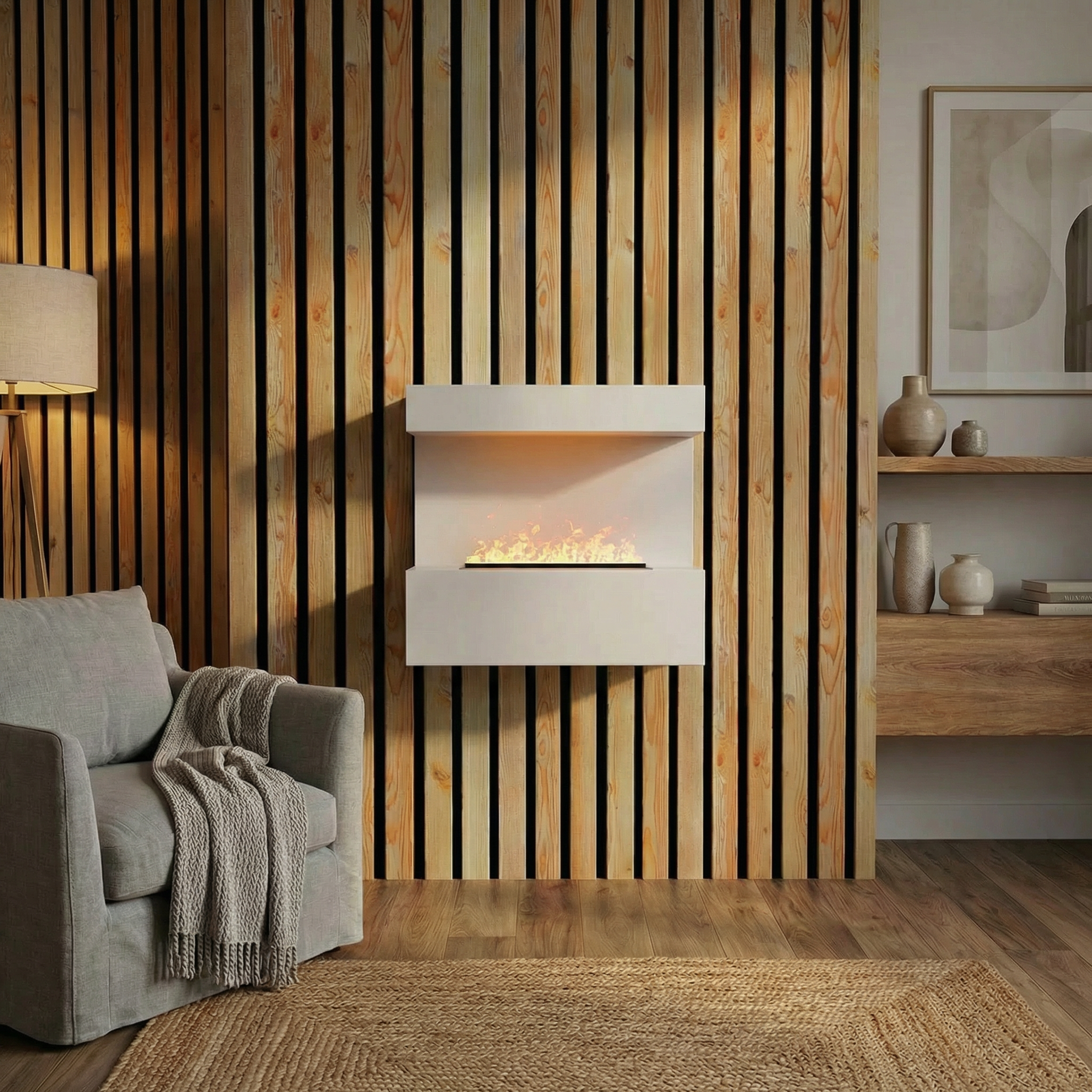 Late - Wall-mounted Water Vapour Fireplace in White