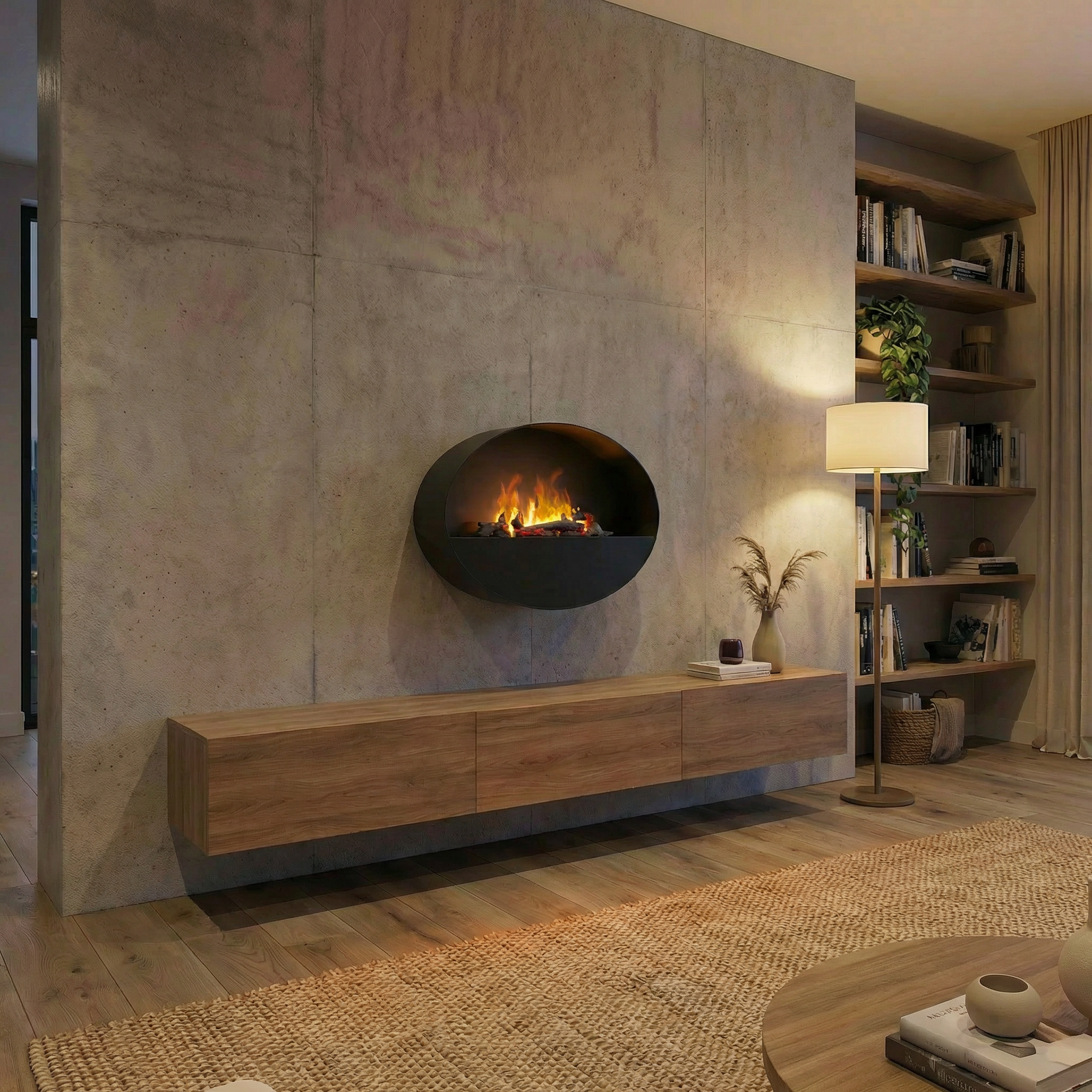 Kjos - Wall-mounted Water Vapour Fireplace in Black