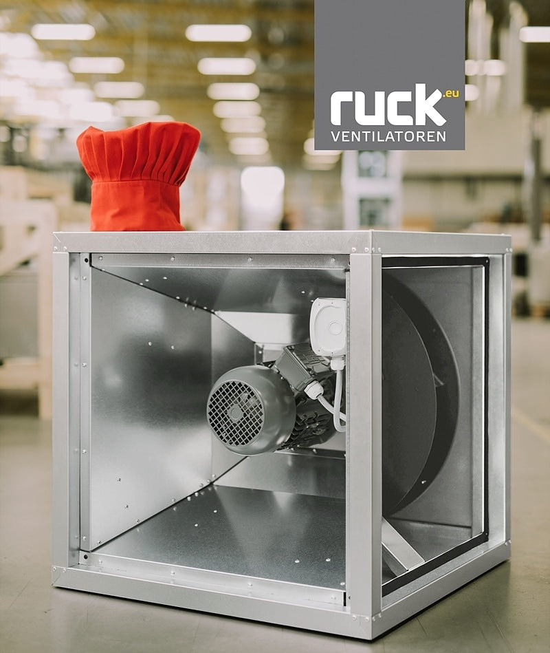RUCK MPC fan box with isolated motor and grease drainage for efficient kitchen ventilation