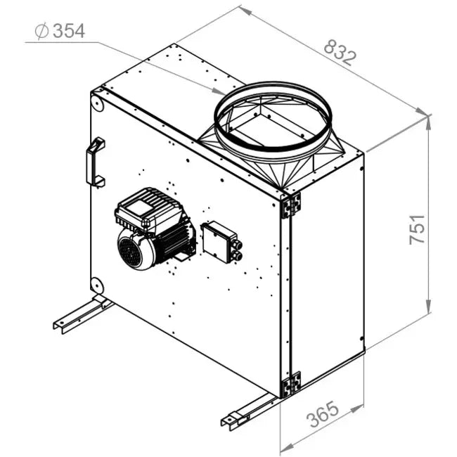 Technical drawing of Ruck MPS series energy-efficient kitchen fan with EC motor