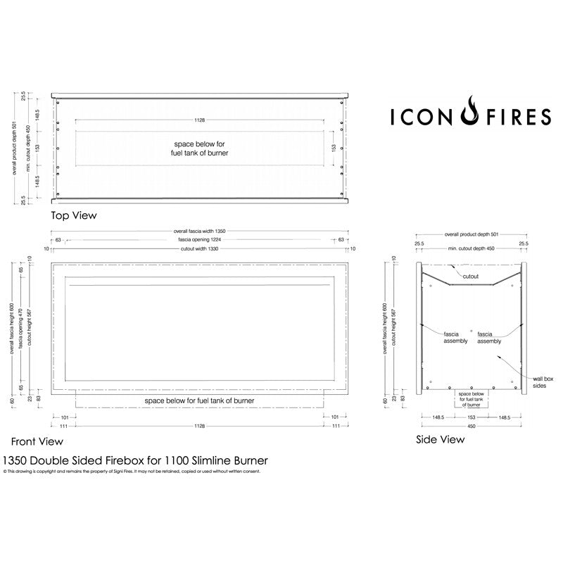 Icon Slimline Firebox SFBDS1350 Steel