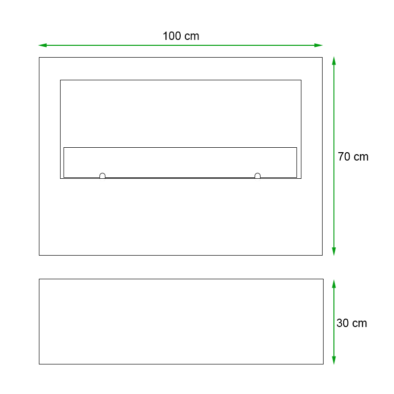 Lansing bioethanol fireplace dimensions: 100 cm width, 70 cm height, 30 cm depth for ideal placement.