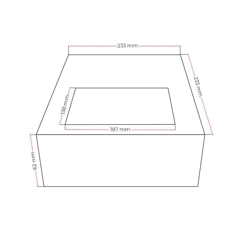 Cocoon 2.0 Burner dimensions diagram showing height and width measurements in millimeters.