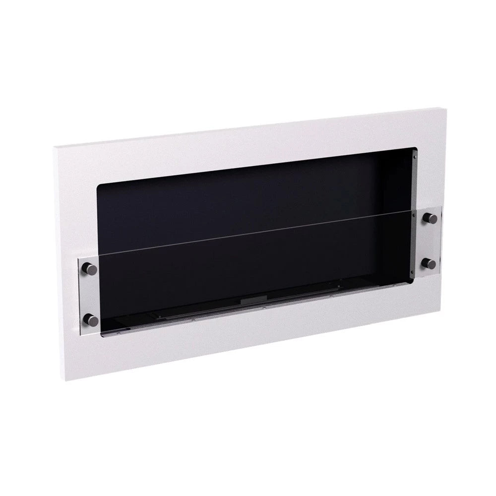Texas White wall mounted bioethanol fireplace with safety glass and slimline burner, designed for modern interiors.