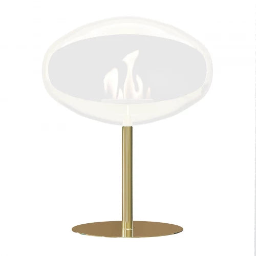 Polished brass Cocoon pedestal base for a free-standing Cocoon Aeris bioethanol fireplace featuring elegant design.
