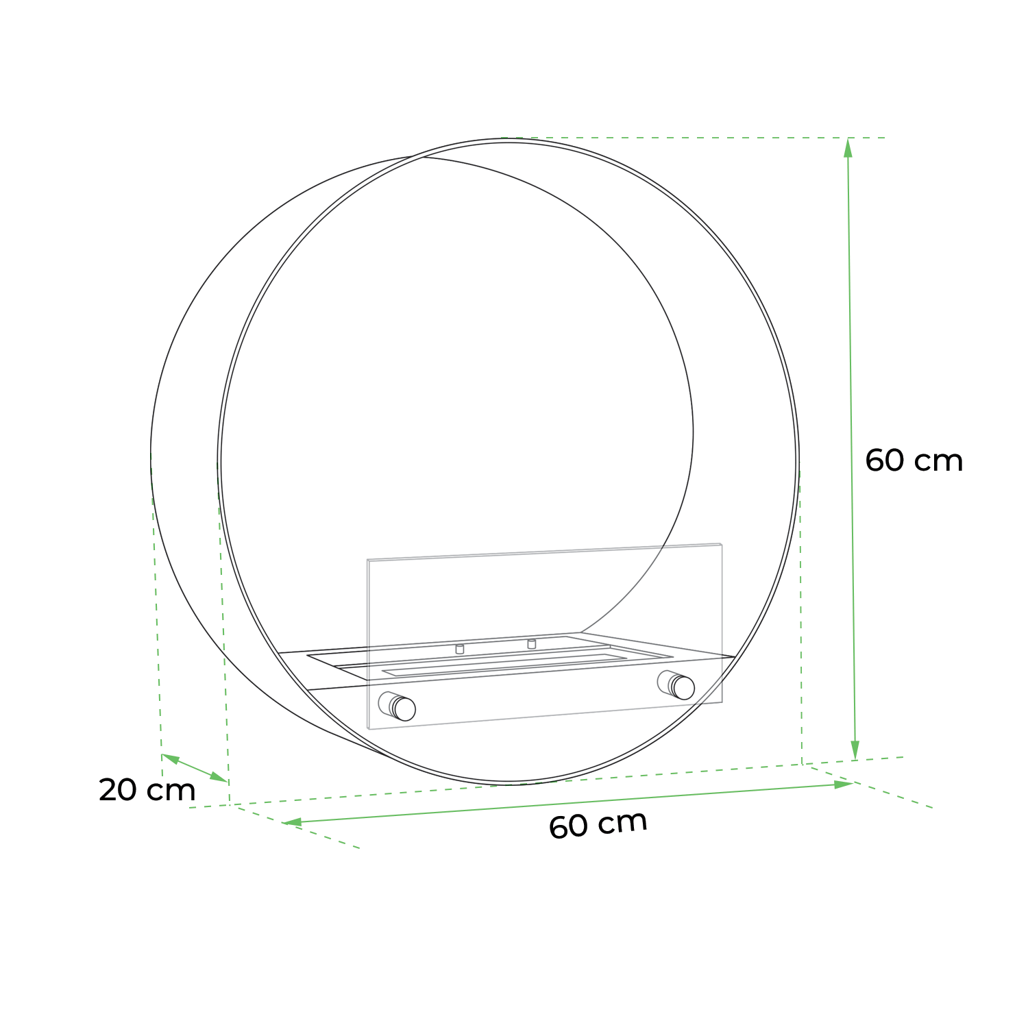 Delaware Black - Round Wall Mounted Biofireplace