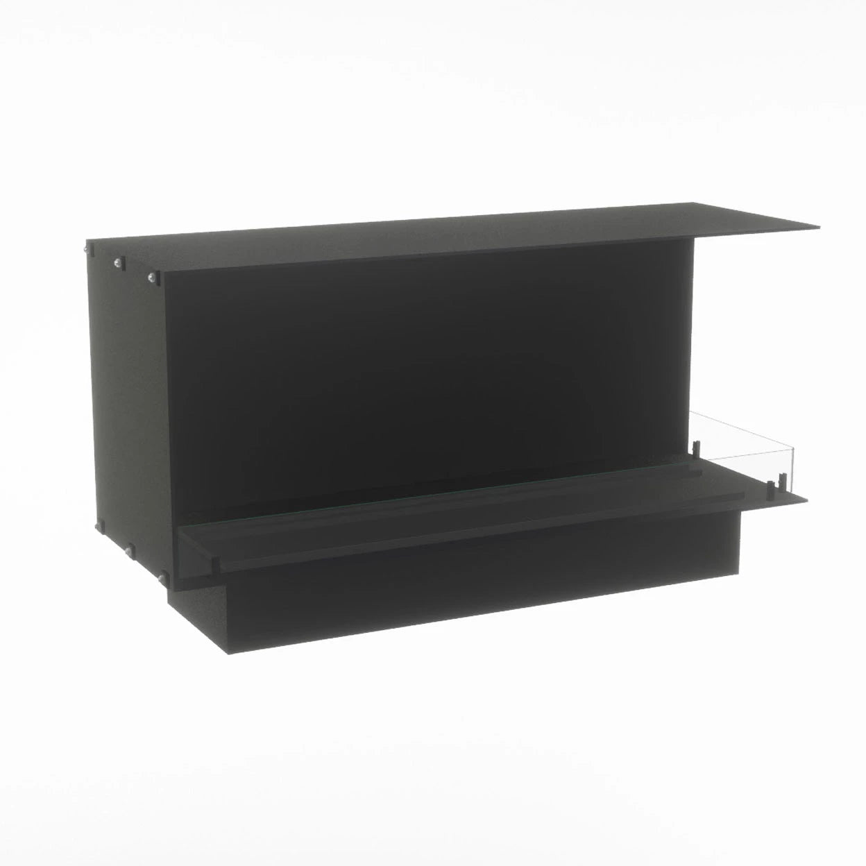 Foco Myst Corner Right 1200 fireplace in sleek black design showcasing modern water vapour technology.