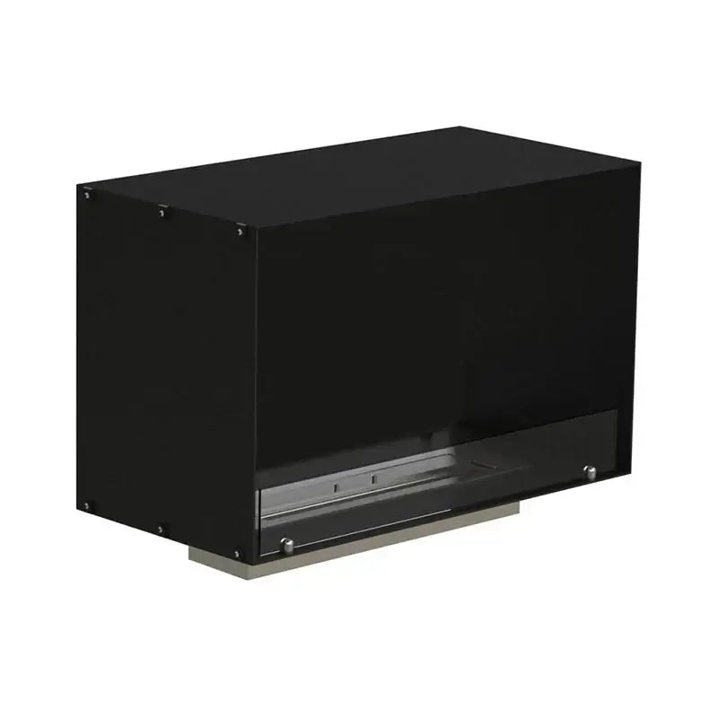 Built-in bioethanol fireplace Foco One 800 featuring black powder-coated stainless steel and tempered glass.