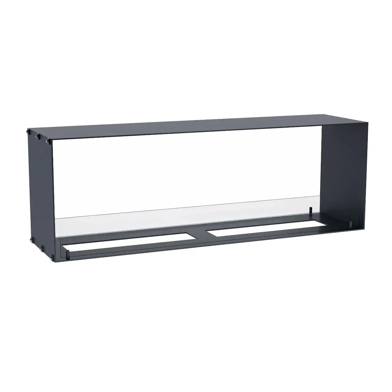 Sleek black bioethanol fireplace insert with tempered glass panels for modern elegance and safety.