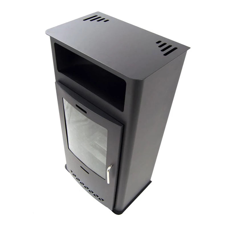 Boston black bioethanol stove, freestanding design resembling a traditional wood burner, eco-friendly and chimney-free.