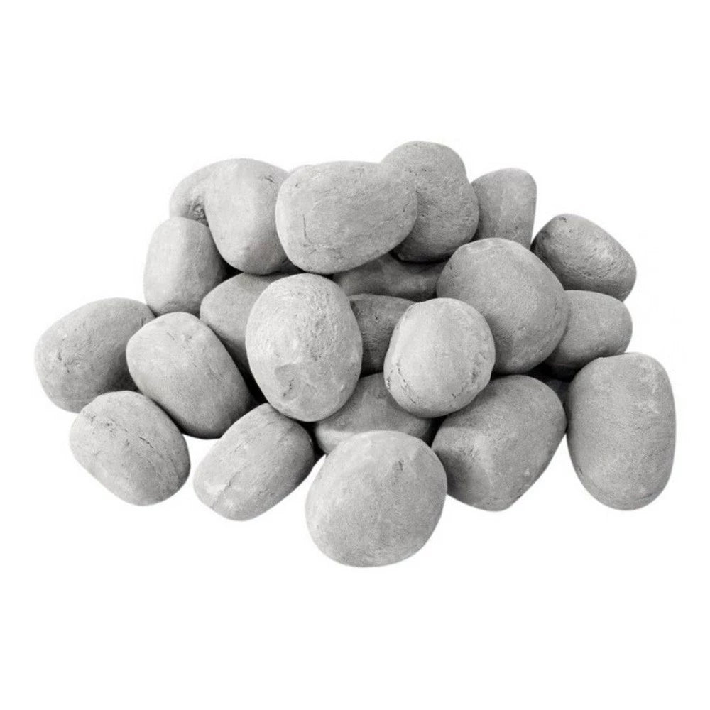 Decorative grey ceramic pebbles, 24 pieces, for bio fireplaces and home decoration.