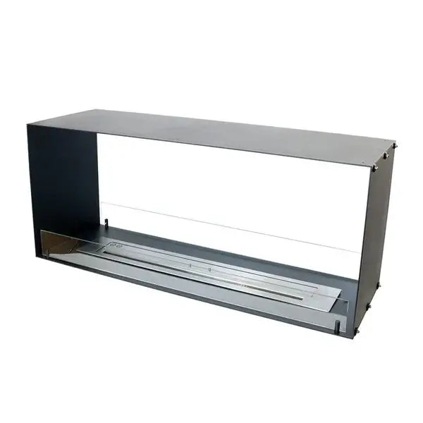 Bioethanol fireplace insert Foco Two 1200 with tempered glass and stainless steel burn tray for modern home decor.
