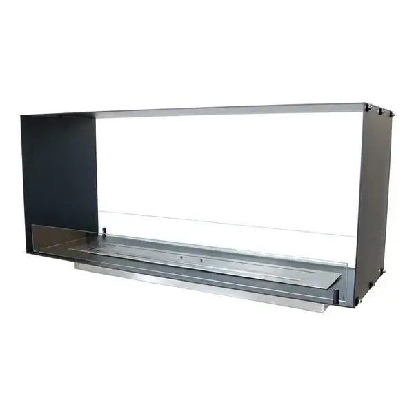 Sleek bioethanol fireplace insert Foco Two 1200, featuring stainless steel and glass for modern elegance.