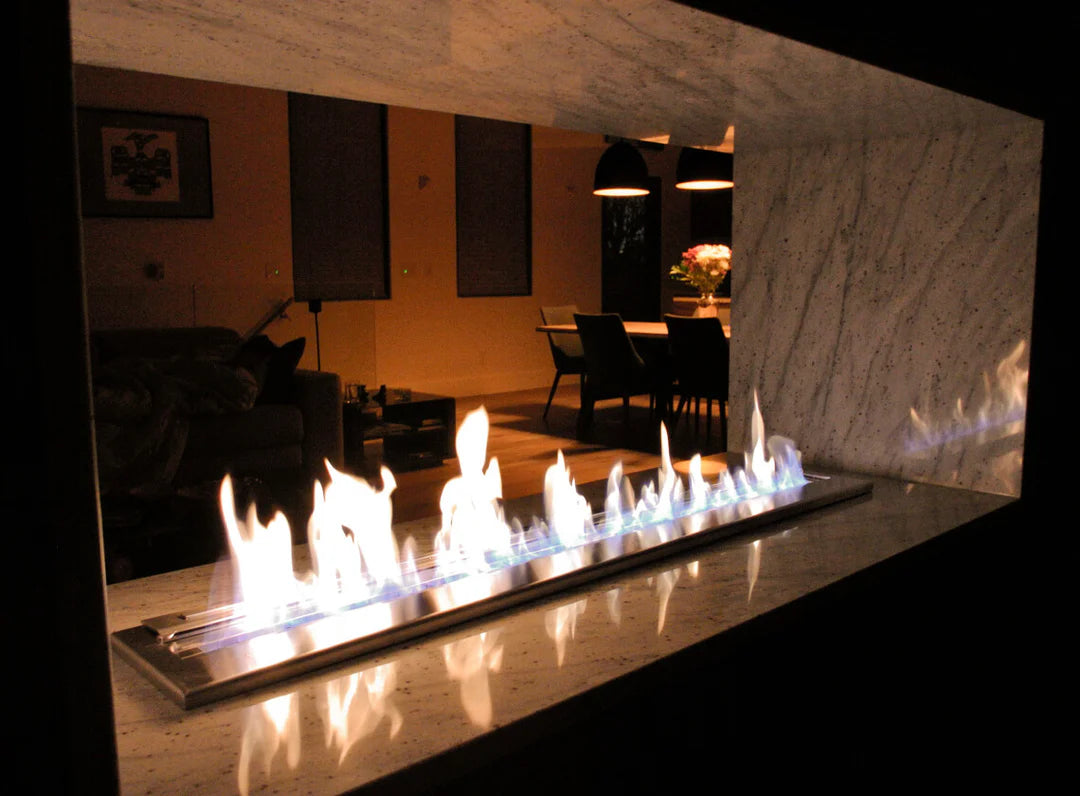 Icon Fires Mid Burner in a stylish indoor setting, showcasing adjustable flames for ambiance and heat.