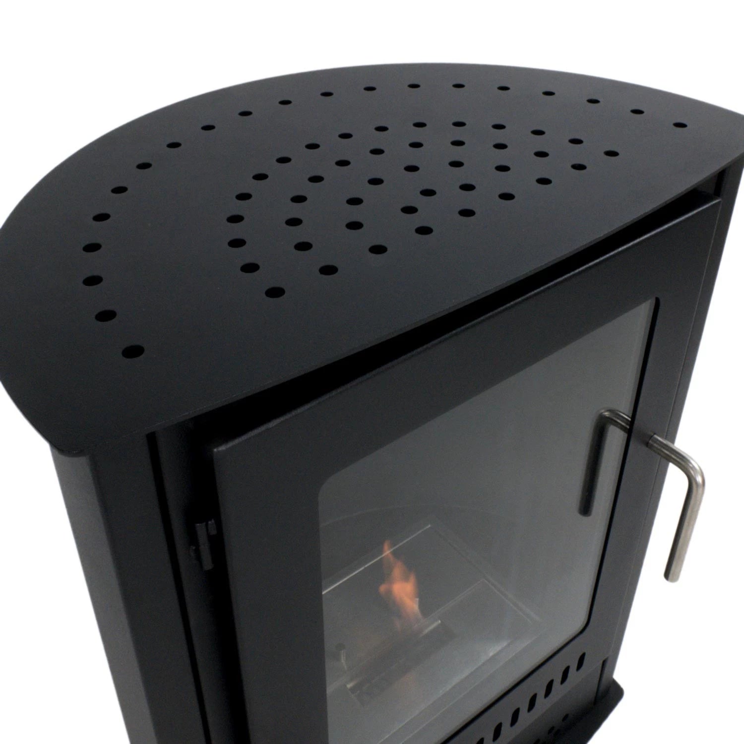 Top view of the Carson small bioethanol stove fireplace, showcasing its modern design and flame view.