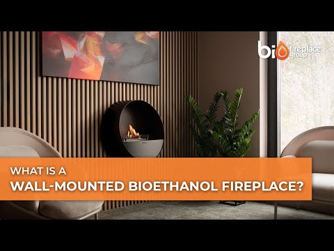 Contemporary round wall-mounted bioethanol fireplace in stylish living room setting with green plant.