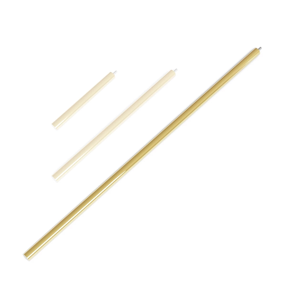 Cocoon Aeris Extension Rods in polished brass and white finishes, including 100 cm, 50 cm, and 25 cm options for versatile use.
