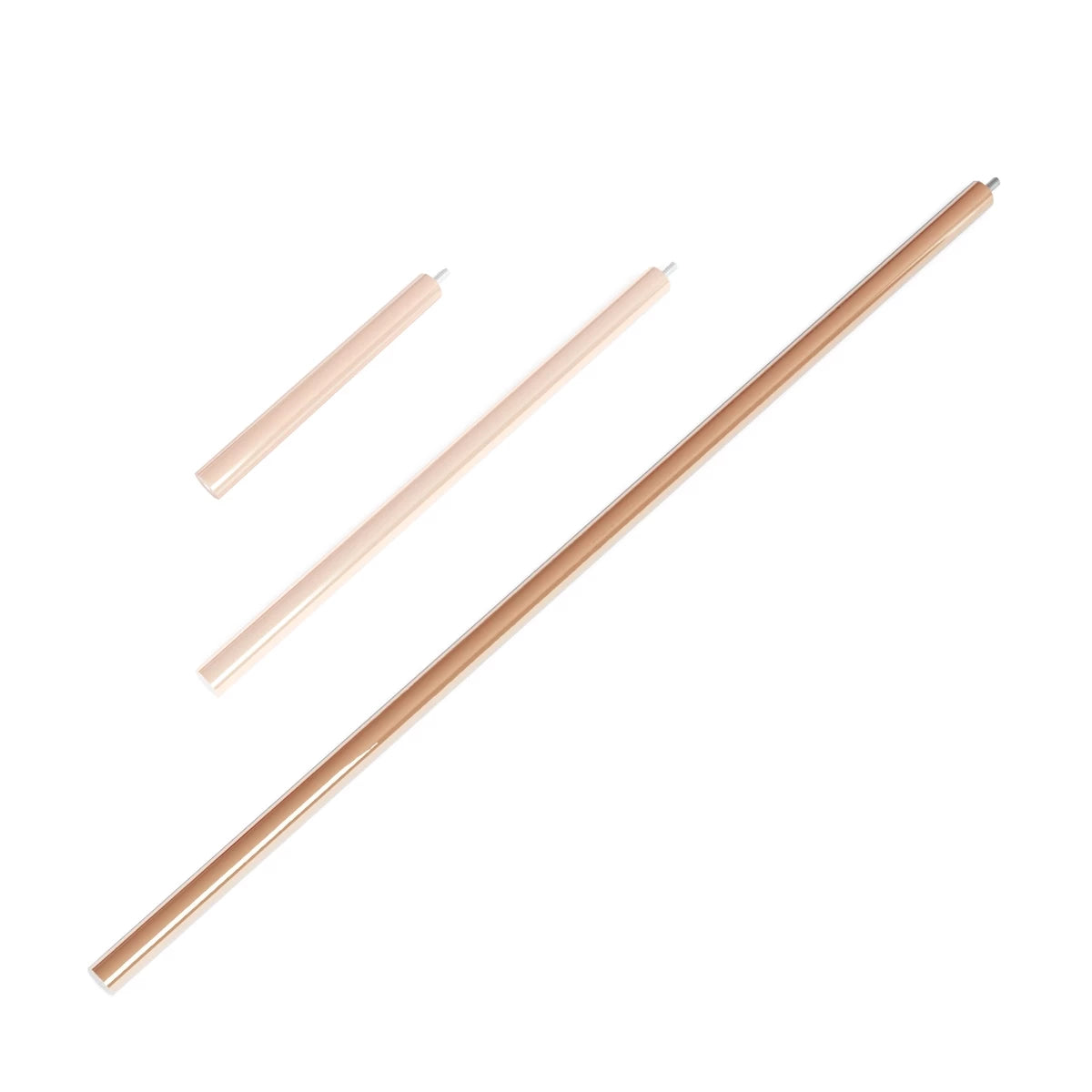 Cocoon Aeris Extension Rods in polished copper, including 100 cm, 50 cm, and 25 cm sizes for versatile home decor.