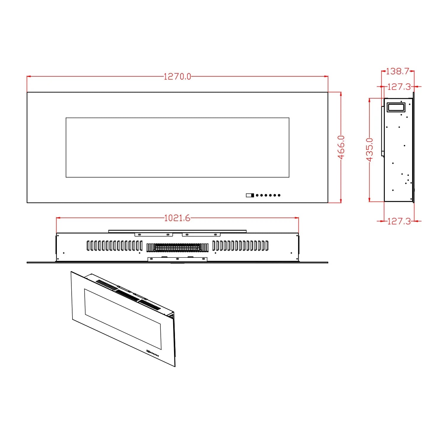 Azurite 127 cm - White Wall-mounted Electric Fireplace