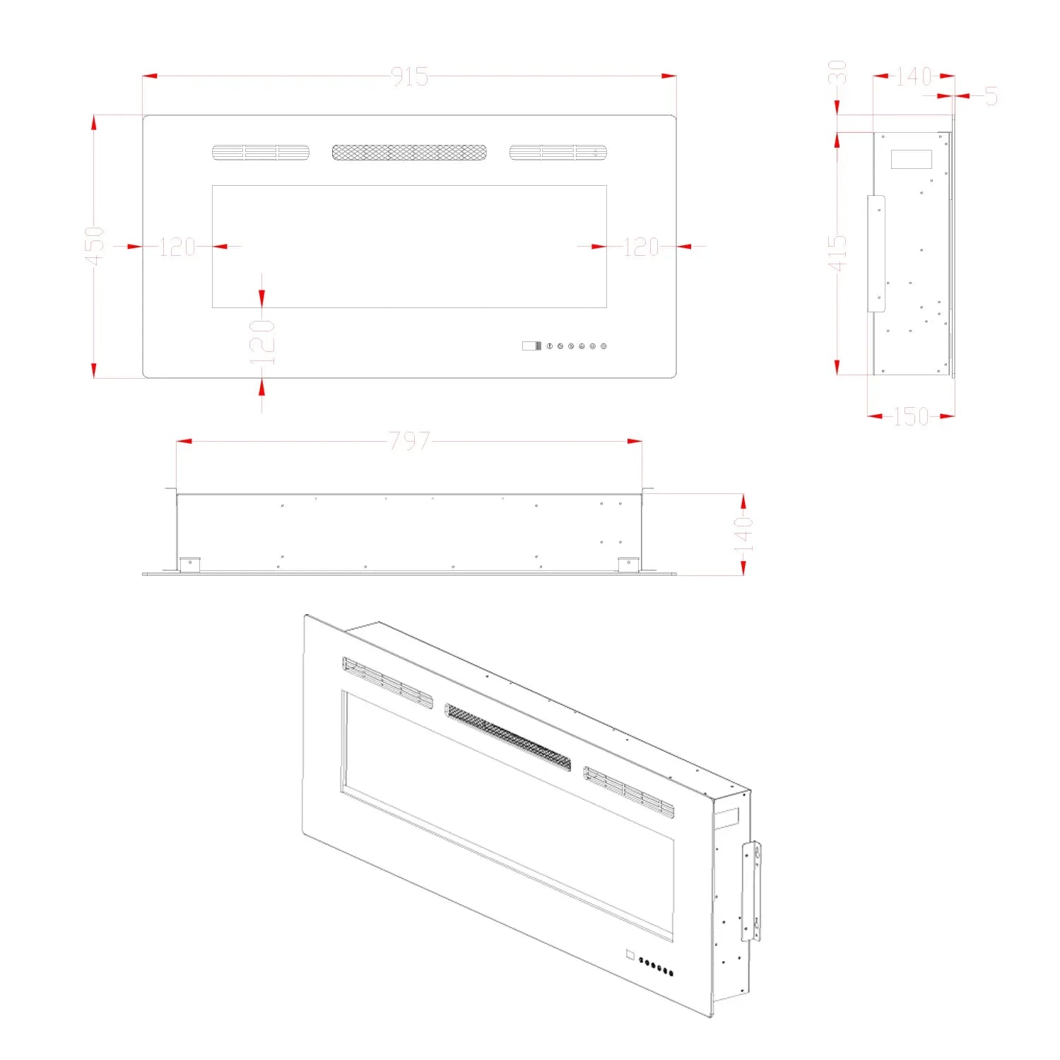 Titanite 91 cm - Built-in electric fireplace